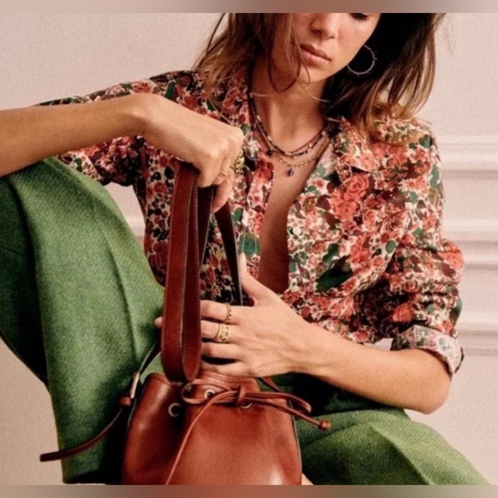 Sezane Paris Pierro shirt button up floral roses green peach